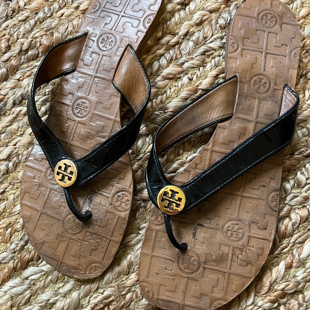 Tory Burch Black Patent Sandals